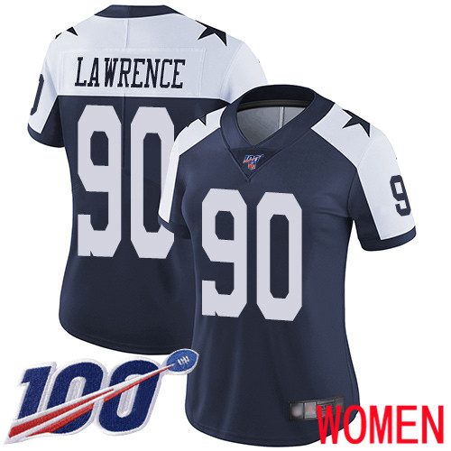 Women Dallas Cowboys Limited Navy Blue DeMarcus Lawrence Alternate #90 100th Season Vapor Untouchable Throwback NFL Jersey